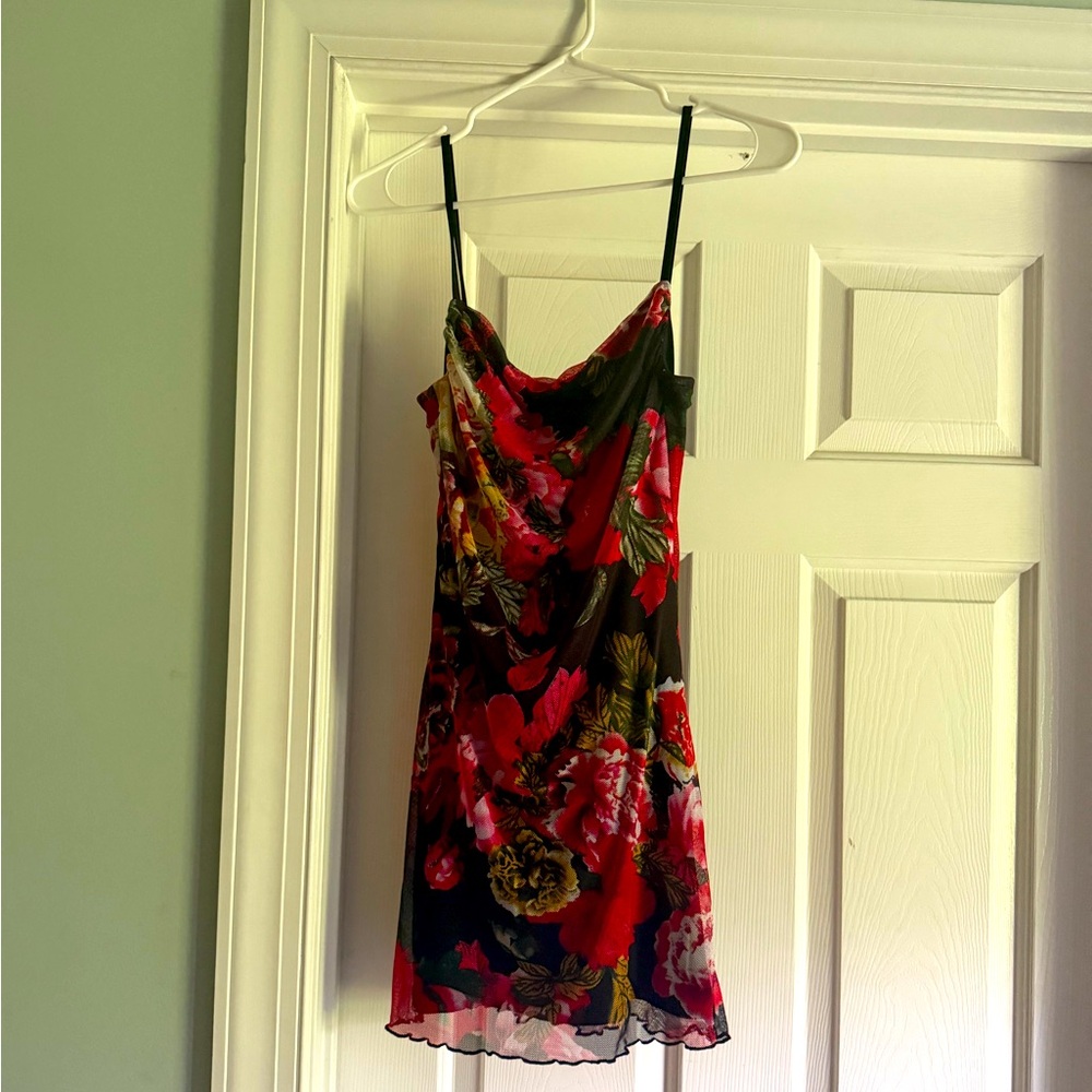 Black with red flower mini dress. Never worn.